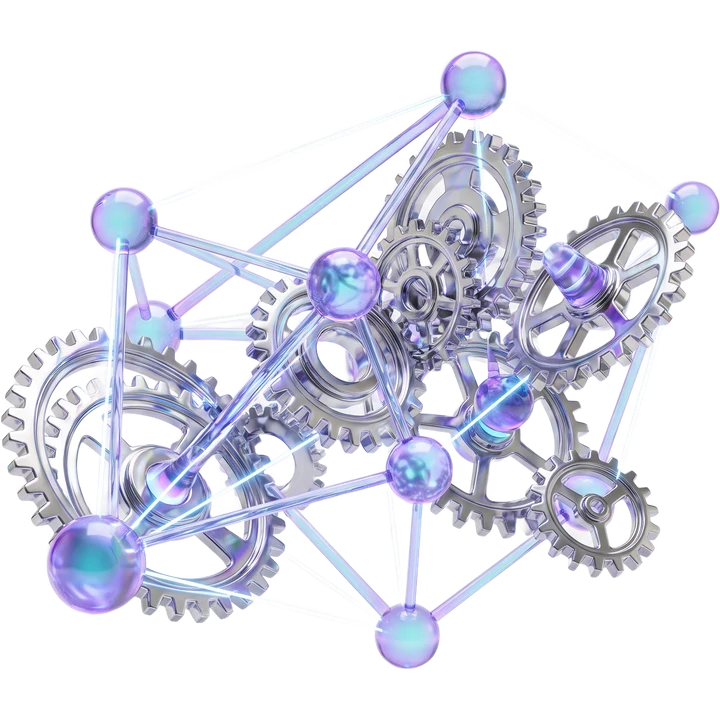 Engrenagens e nós 3D conectados